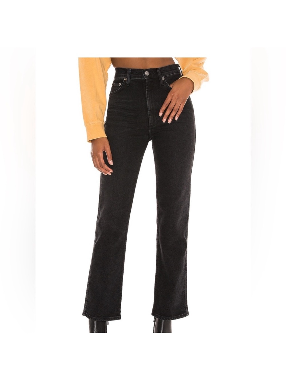 Ağolde Panoramic Black Pinch Waist High-Rise Kick Flare Jeans